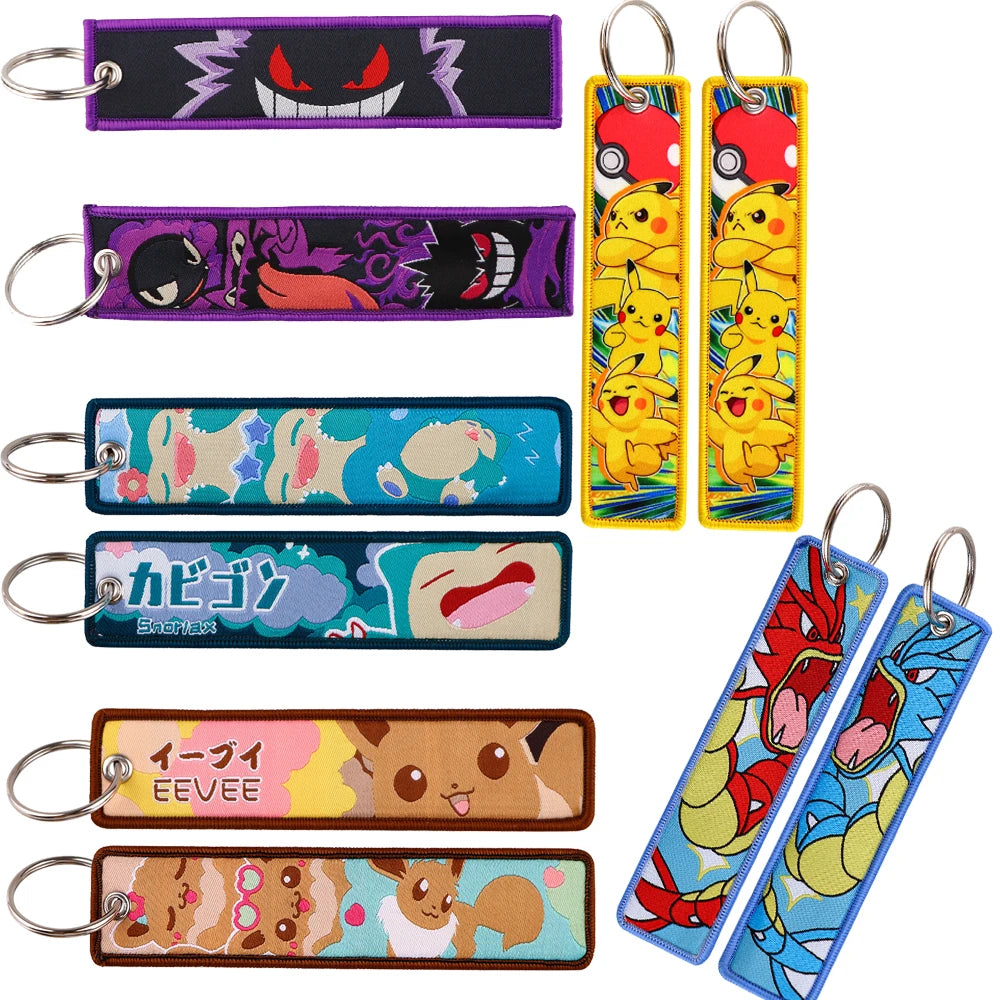 Embroidered Cute Tag keys Cartoon Pocket Monster Pokémon Keychains Anime Keyring For Fans Cosplay Accessories