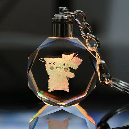 Pokemon Anime Pikachu Charmander Psyduck Snorlax Squirtle Fashion Keyring Bag Crystal Luminous LED Keychain Toy Birthday Gifts