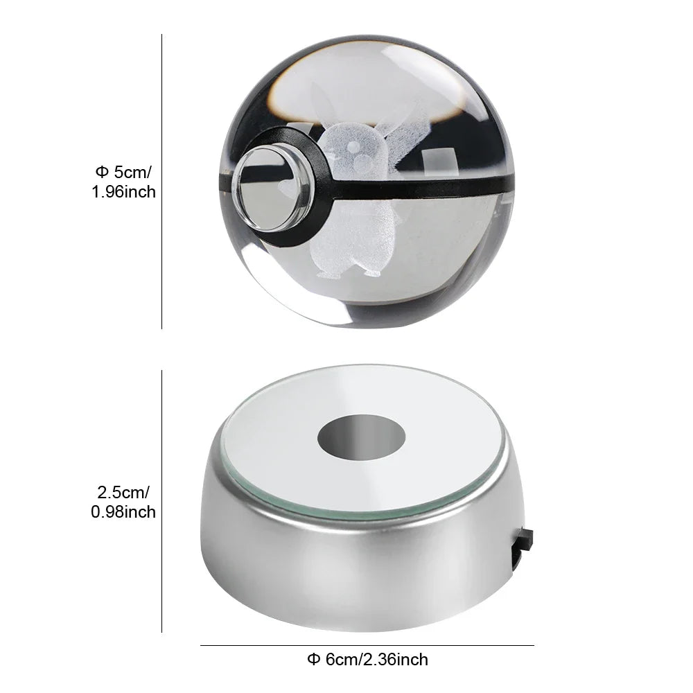 Pokemon 3D Crystal Ball Pikachu Gengar Eevee Mewtwo Anime Game Pokeball with Led Night Light Base Christmas Gift Home Decoration