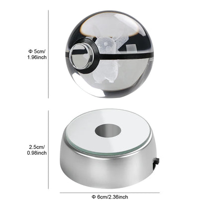 Pokemon 3D Crystal Ball Pikachu Gengar Eevee Mewtwo Anime Game Pokeball with Led Night Light Base Christmas Gift Home Decoration