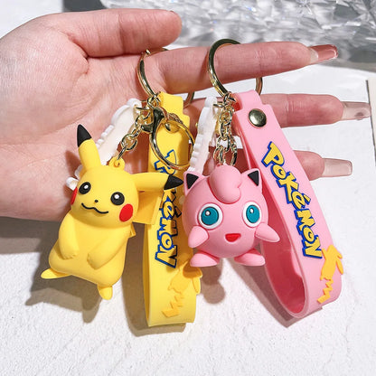 Pokemon Keychain  Anime Cartoon Pikachu Creative Key Chain Ornaments Dolls Eevee Psyduck Rowlet for Kids Toys Bag Pendant Gifts