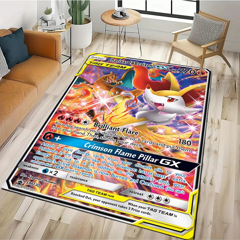 2025 New Cute Pikachu Pokemon Cartoon Card Rug Carpet for Living Room Bedroom Decor,Floor Mat Non-slip for Sofa Doormat Gift Kid