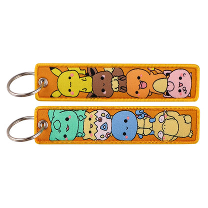 Embroidered Cute Tag keys Cartoon Pocket Monster Pokémon Keychains Anime Keyring For Fans Cosplay Accessories