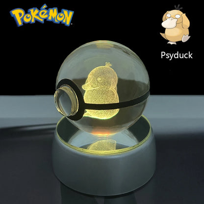 Pokemon 3D Crystal Ball Pikachu Gengar Eevee Mewtwo Anime Game Pokeball with Led Night Light Base Christmas Gift Home Decoration