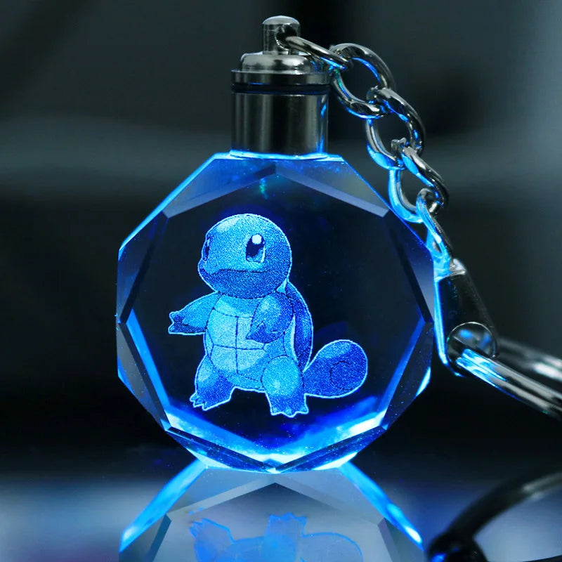 Pokemon Anime Pikachu Charmander Psyduck Snorlax Squirtle Fashion Keyring Bag Crystal Luminous LED Keychain Toy Birthday Gifts