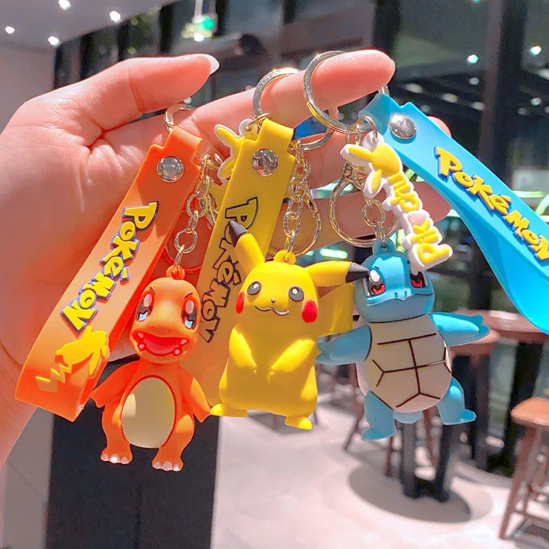 Pokemon Keychain  Anime Cartoon Pikachu Creative Key Chain Ornaments Dolls Eevee Psyduck Rowlet for Kids Toys Bag Pendant Gifts